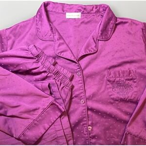 Miss‎ Elaine Pajama Set Womens Size XL Embroidered Dot Long Sleeve PJs Pajamas